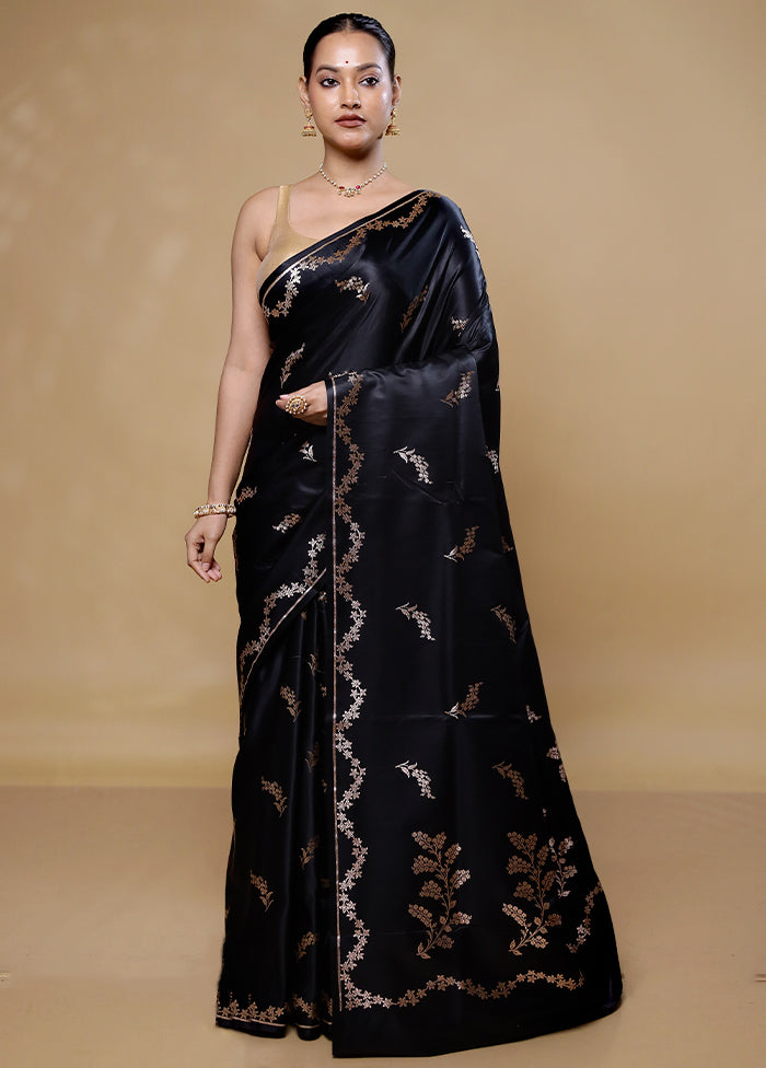 Black Banarasi Silk Saree With Blouse Piece