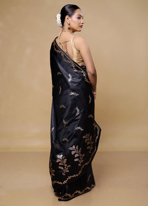 Black Banarasi Silk Saree With Blouse Piece