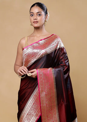 Maroon Banarasi Silk Saree With Blouse Piece