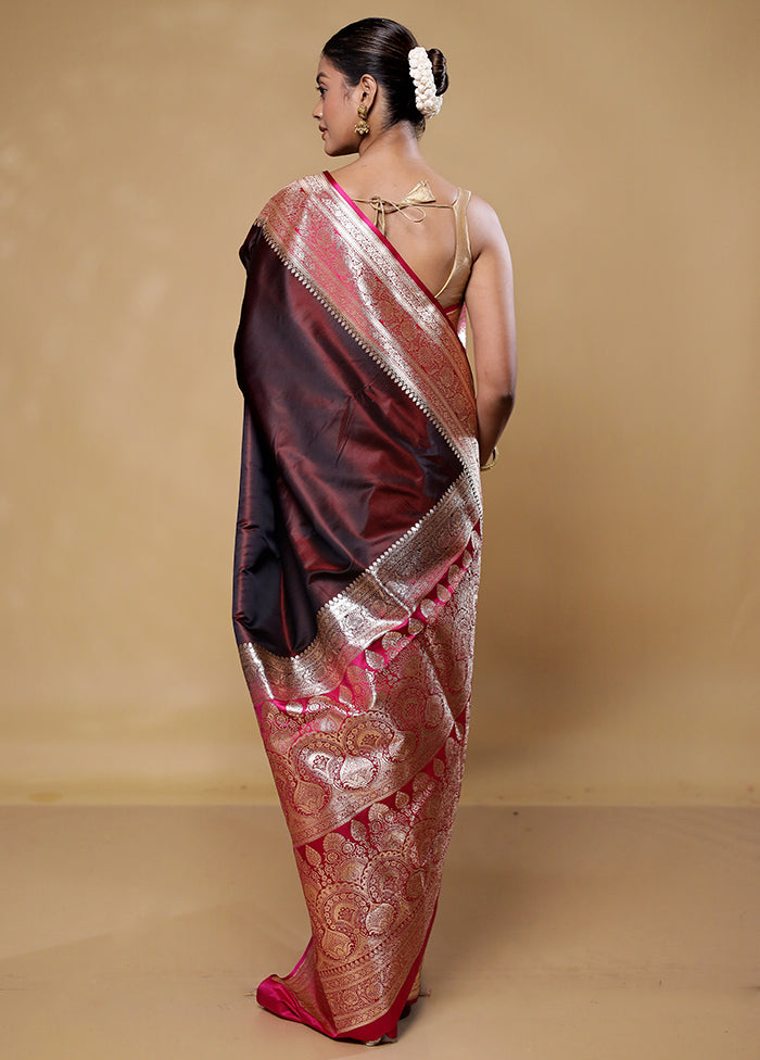 Maroon Banarasi Silk Saree With Blouse Piece