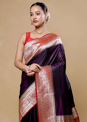 Maroon Banarasi Silk Saree With Blouse Piece