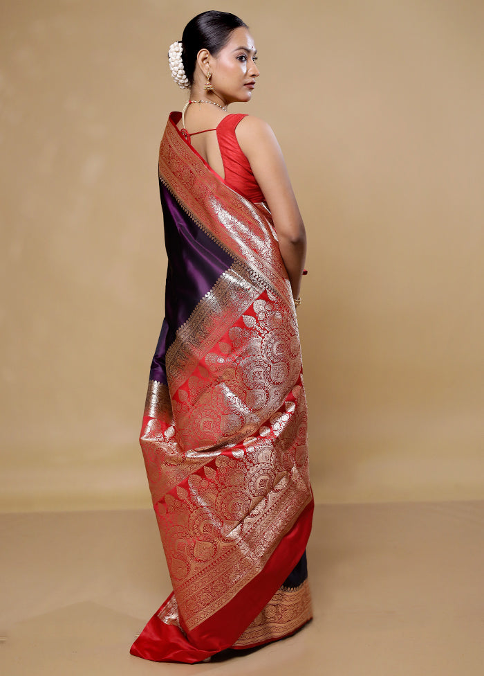 Maroon Banarasi Silk Saree With Blouse Piece