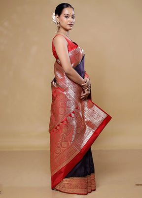 Maroon Banarasi Silk Saree With Blouse Piece