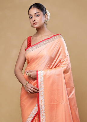 Peach Banarasi Silk Saree With Blouse Piece