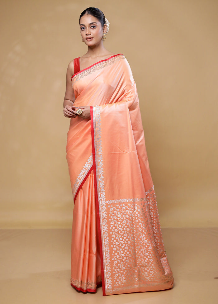 Peach Banarasi Silk Saree With Blouse Piece