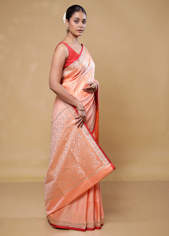 Peach Banarasi Silk Saree With Blouse Piece