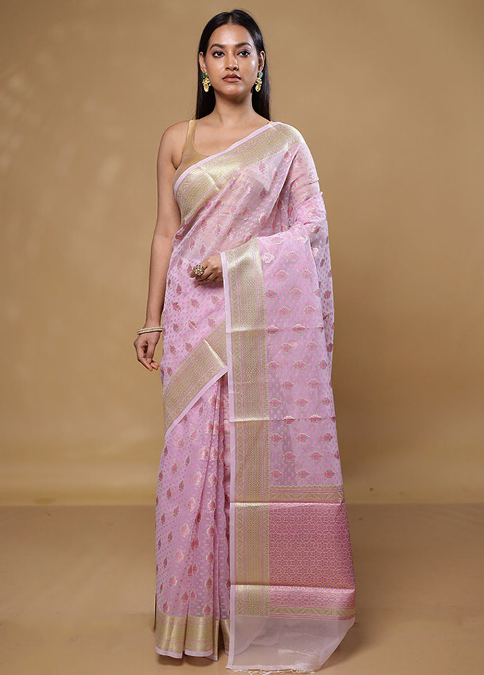 Pink Kora Silk Saree With Blouse Piece