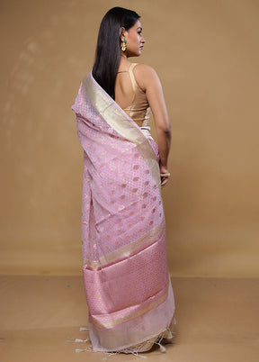 Pink Kora Silk Saree With Blouse Piece