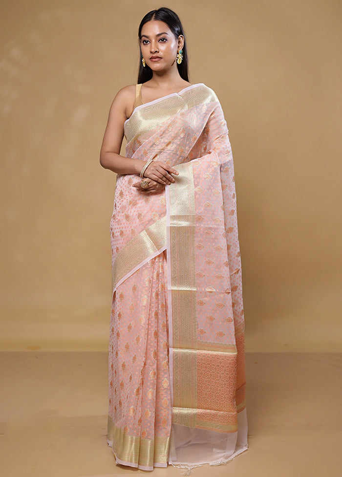 Pink Kora Silk Saree With Blouse Piece