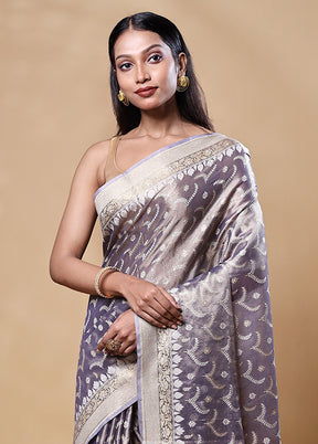 Grey Tissue Silk Saree With Blouse Piece