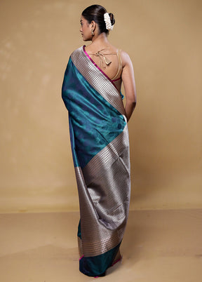 Blue Katan Silk Saree With Blouse Piece