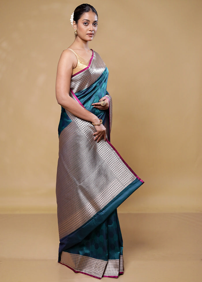 Blue Katan Silk Saree With Blouse Piece