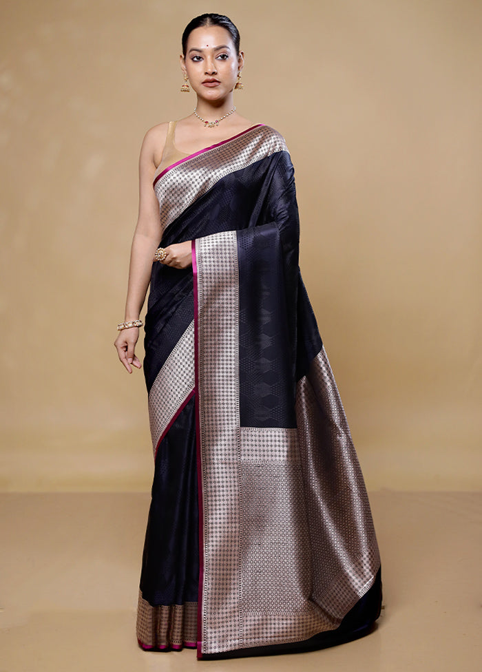 Black Katan Silk Saree With Blouse Piece