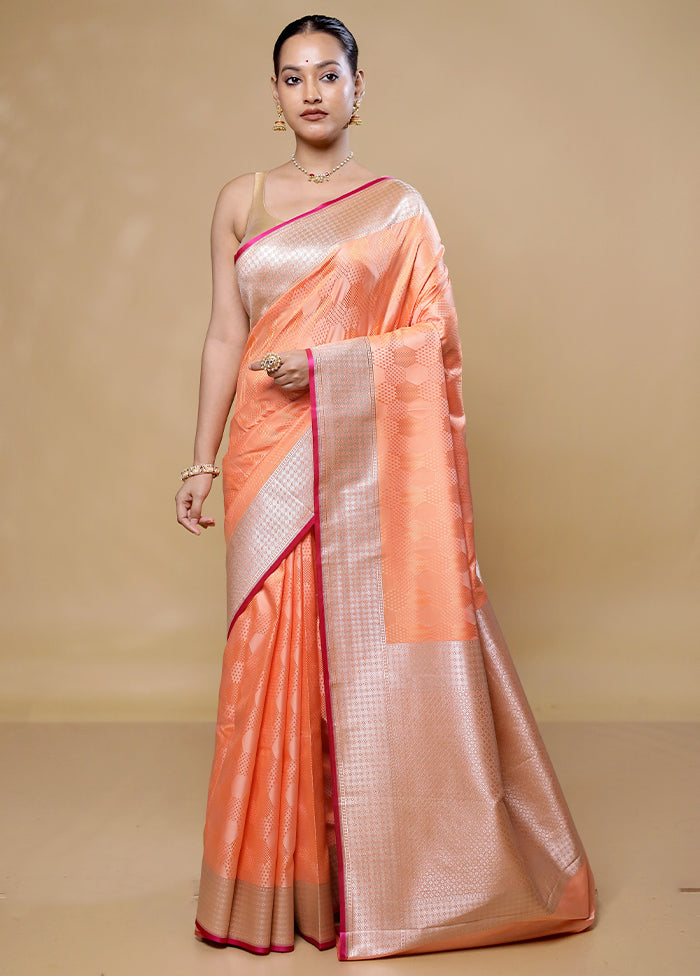 Orange Katan Silk Saree With Blouse Piece