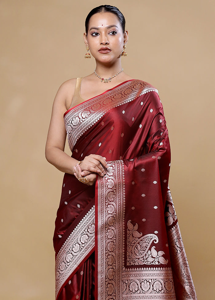 Maroon Katan Silk Saree With Blouse Piece