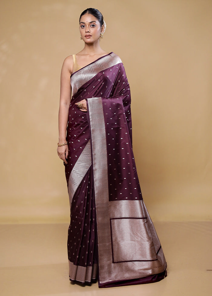 Wine Katan Silk Saree With Blouse Piece