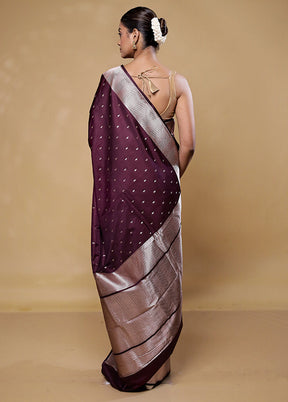 Wine Katan Silk Saree With Blouse Piece