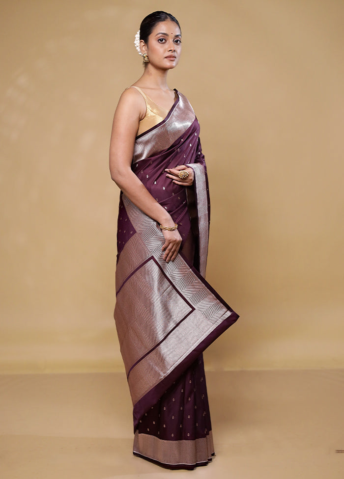 Wine Katan Silk Saree With Blouse Piece