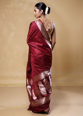 Maroon Katan Silk Saree With Blouse Piece