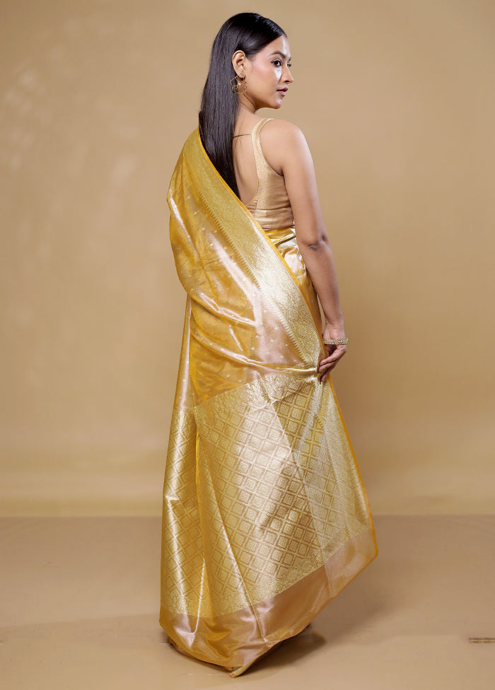 Yellow Tissue Silk Saree With Blouse Piece