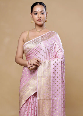 Pink Handloom Pure Georgette Saree With Blouse Piece