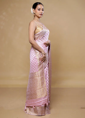 Pink Handloom Pure Georgette Saree With Blouse Piece