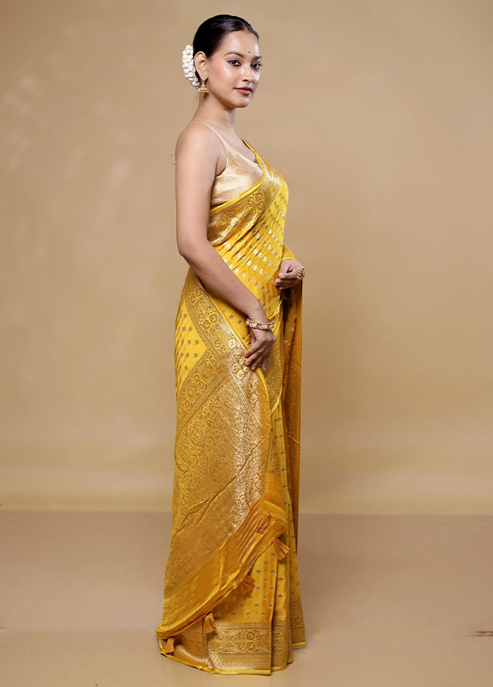 Yellow Handloom Pure Georgette Saree With Blouse Piece