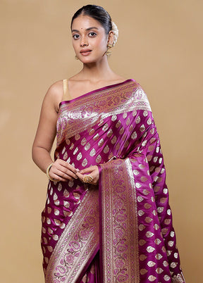 Pink Banarasi Silk Saree With Blouse Piece