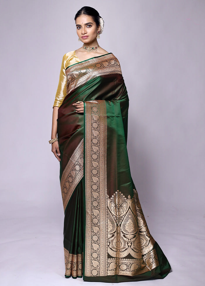 Green Banarasi Silk Saree With Blouse Piece