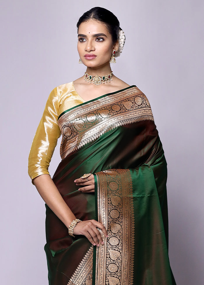 Green Banarasi Silk Saree With Blouse Piece