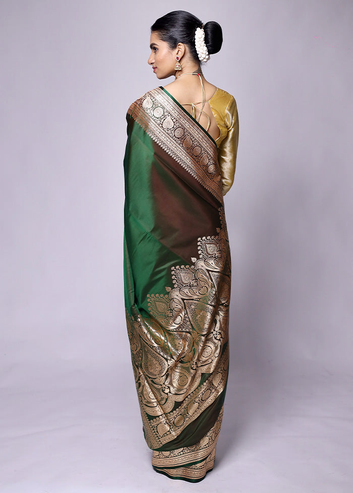 Green Banarasi Silk Saree With Blouse Piece