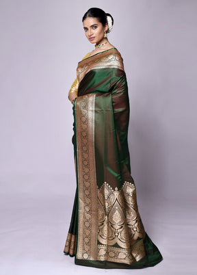 Green Banarasi Silk Saree With Blouse Piece