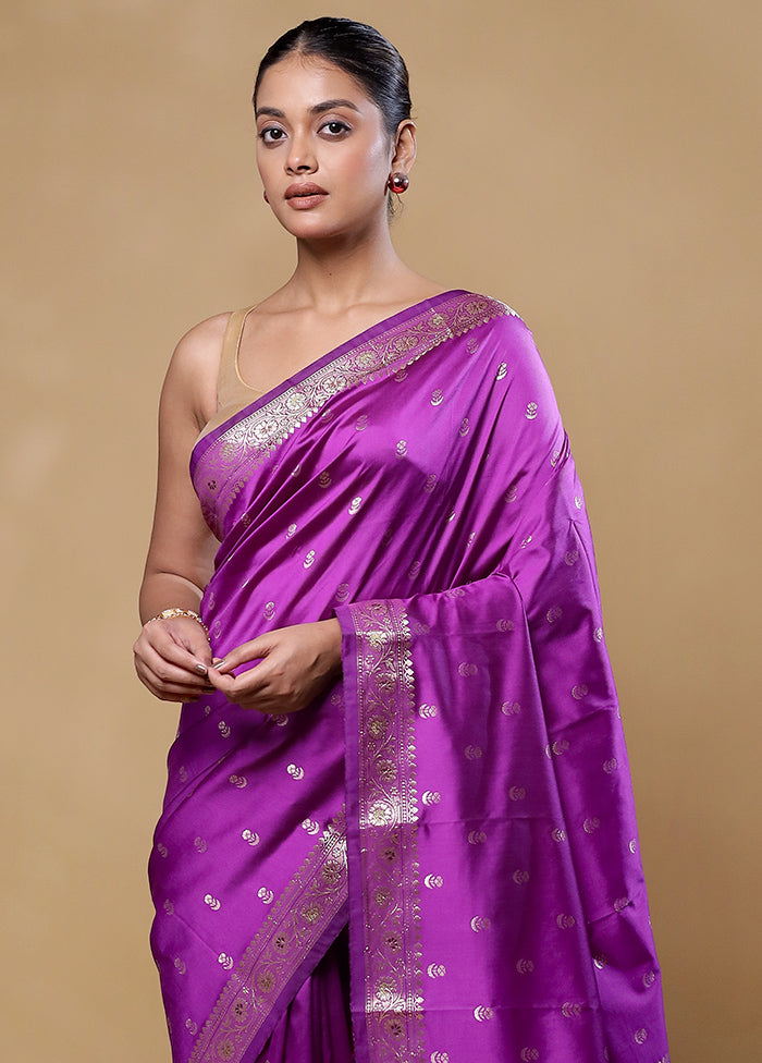 Purple Dupion Silk Saree With Blouse Piece