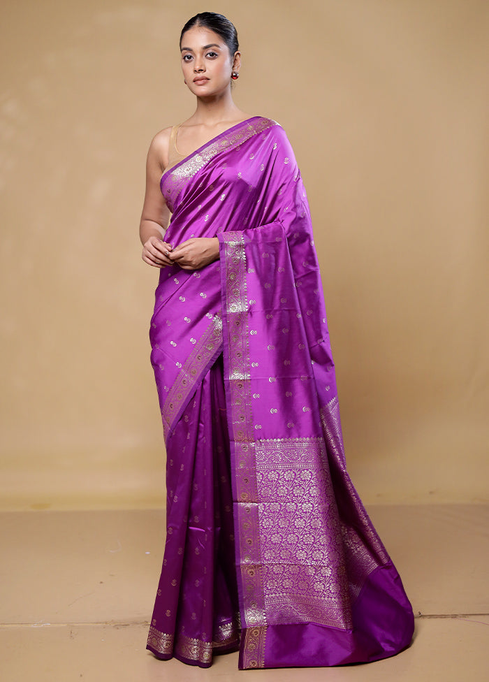 Purple Dupion Silk Saree With Blouse Piece