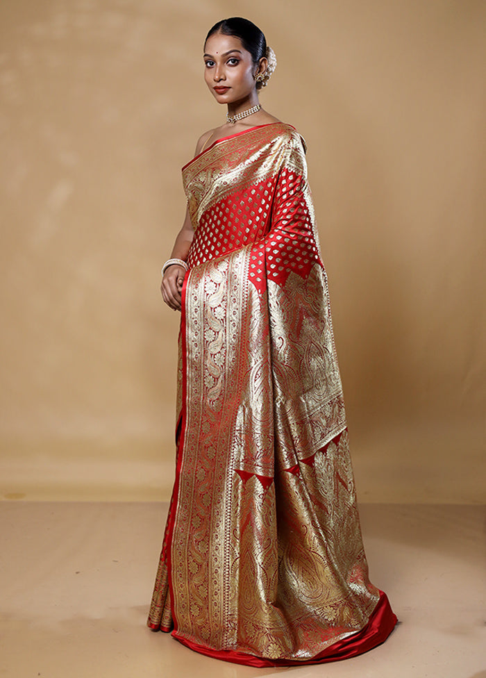 Orange Banarasi Silk Saree With Blouse Piece