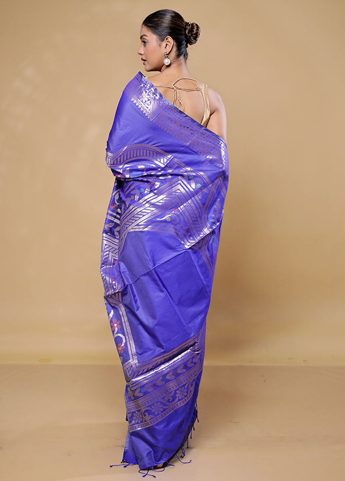 Blue Dupion Silk Saree With Blouse Piece