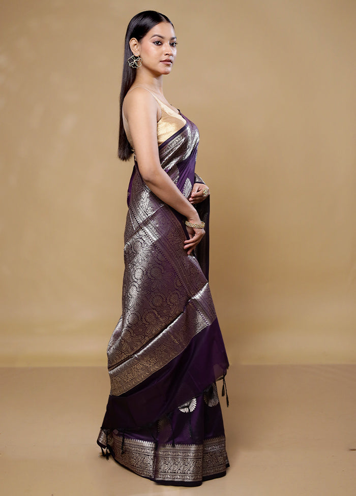 Purple Cotton Saree With Blouse Piece