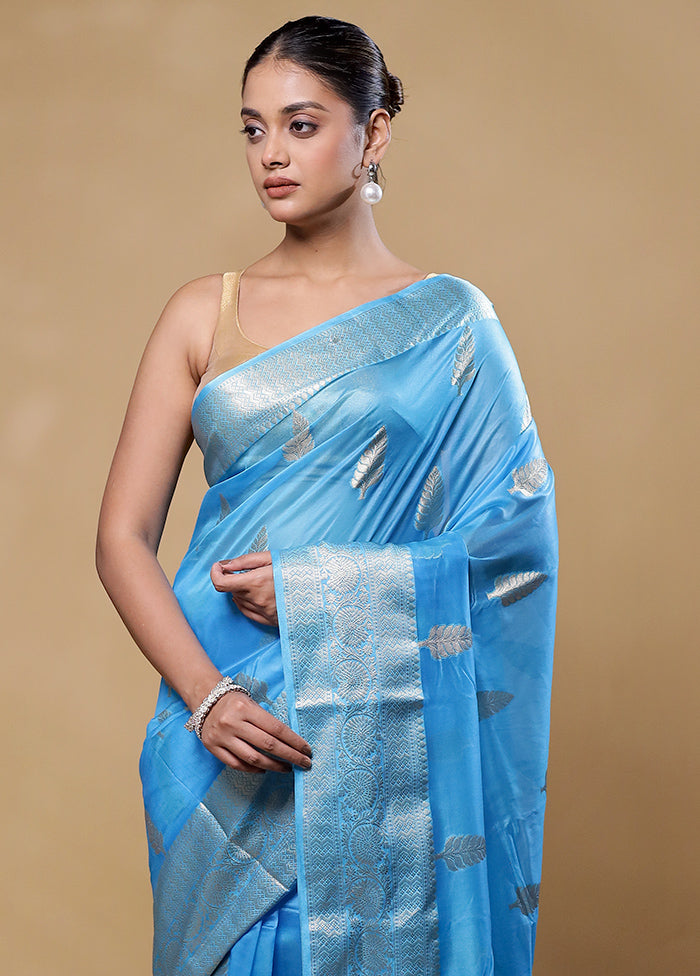 Blue Kora Silk Saree With Blouse Piece