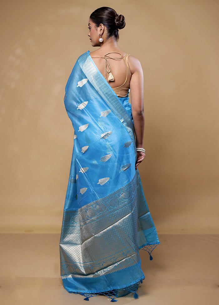 Blue Kora Silk Saree With Blouse Piece