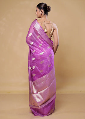 Purple Kora Silk Saree With Blouse Piece