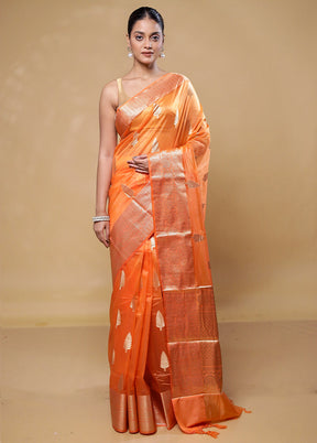 Orange Kora Silk Saree With Blouse Piece