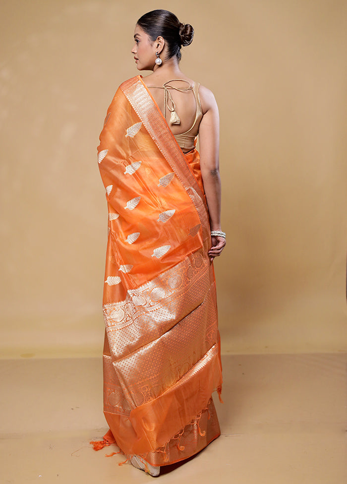 Orange Kora Silk Saree With Blouse Piece