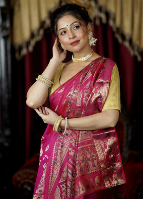 Pink Handloom Baluchari Pure Silk Saree With Blouse Piece