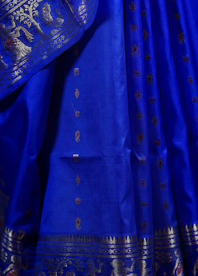 Blue Handloom Baluchari Pure Silk Saree With Blouse Piece