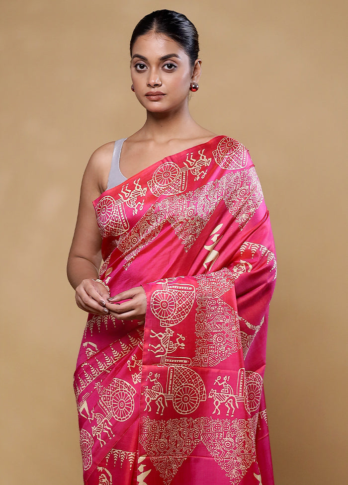 Pink Pure Bishnupuri Silk Saree Without Blouse Piece