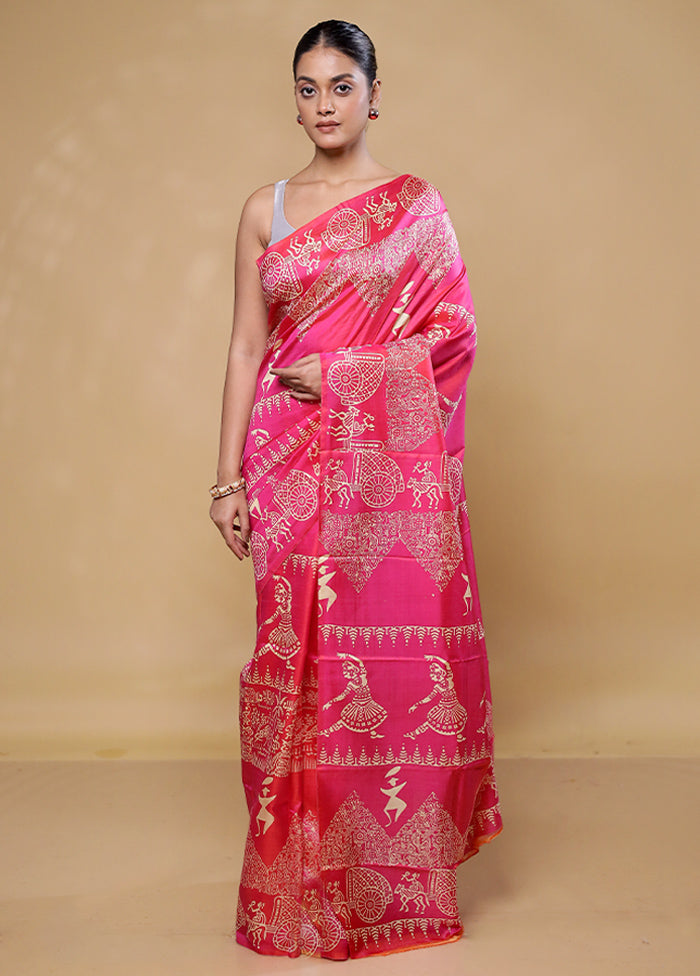 Pink Pure Bishnupuri Silk Saree Without Blouse Piece