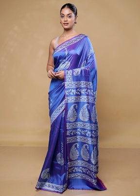 Blue Pure Bishnupuri Silk Saree Without Blouse Piece