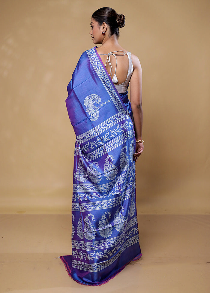 Blue Pure Bishnupuri Silk Saree Without Blouse Piece