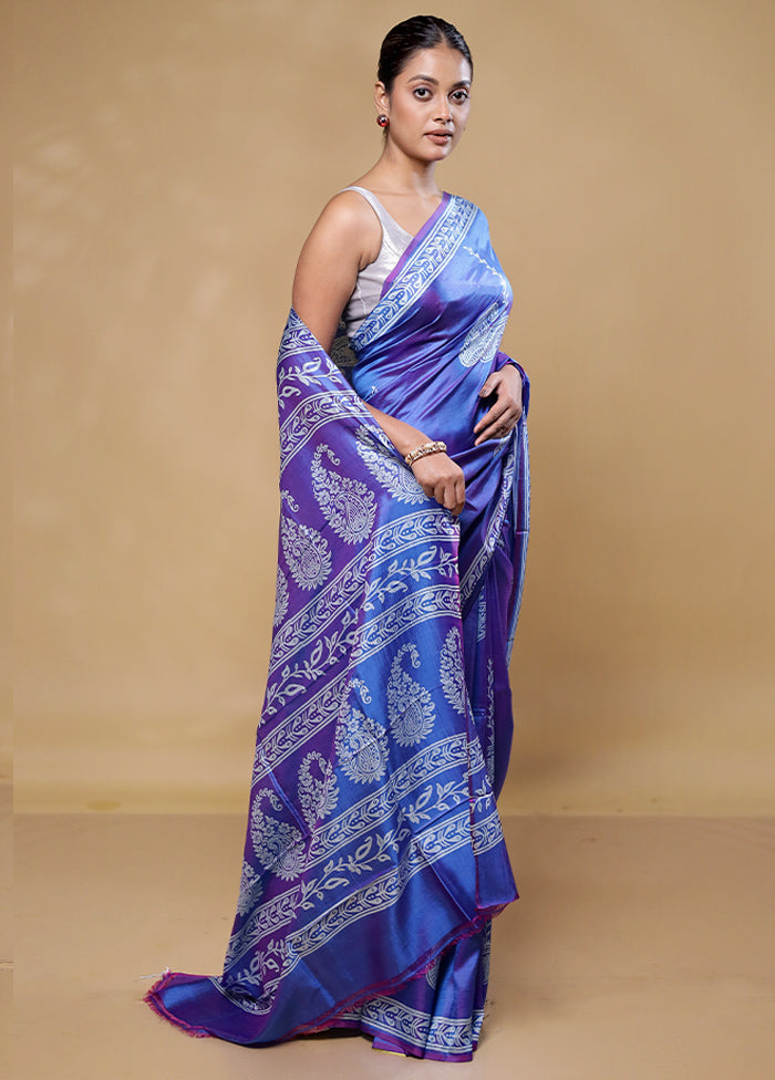 Blue Pure Bishnupuri Silk Saree Without Blouse Piece