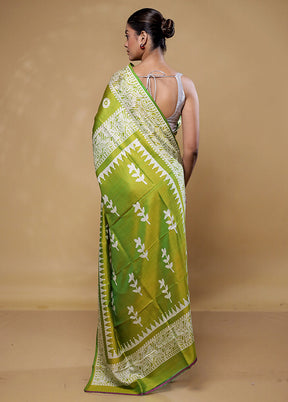 Green Pure Bishnupuri Silk Saree Without Blouse Piece